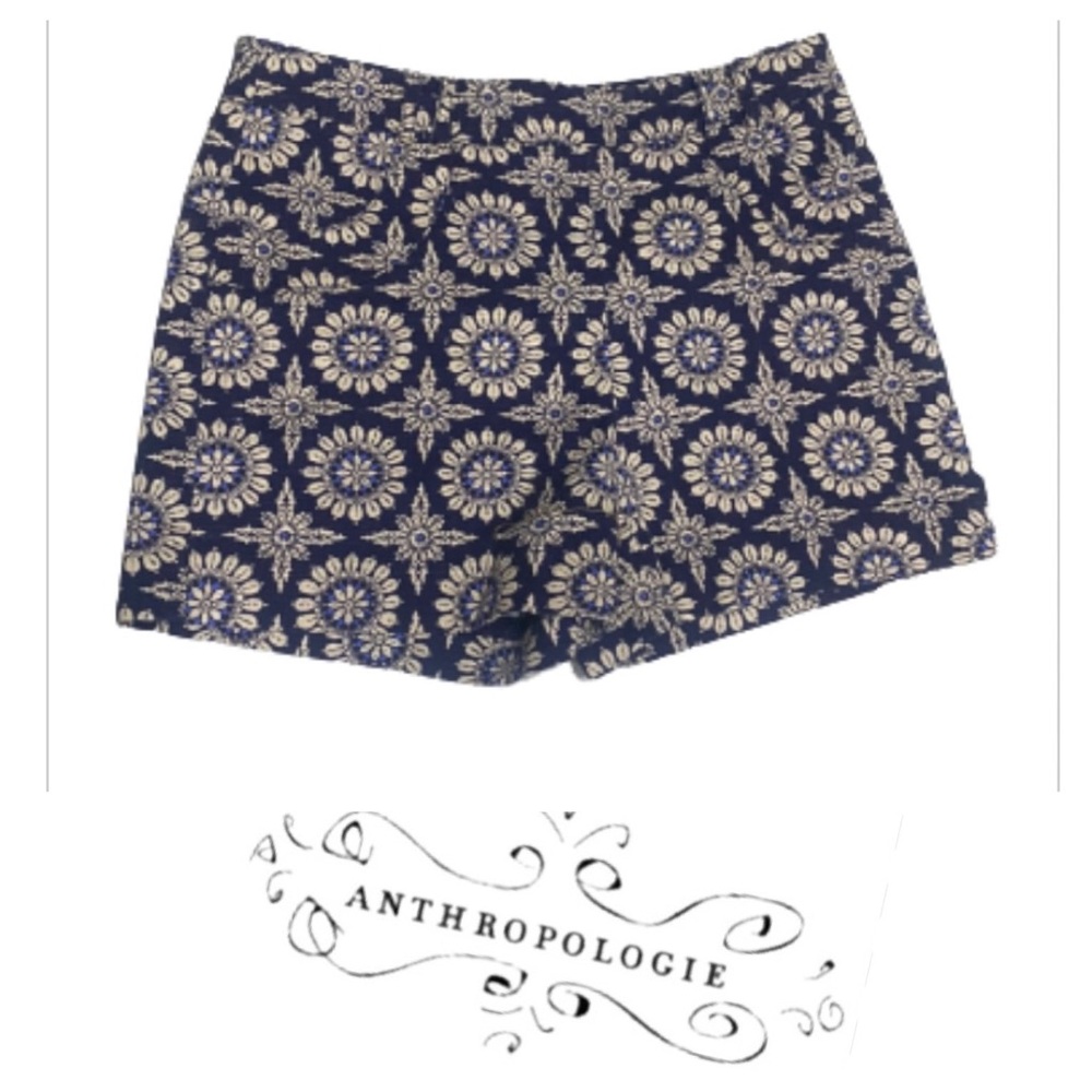 Anthropologie elevenses Excellent Condition Navy Floral / Medallion Shorts Sz 4